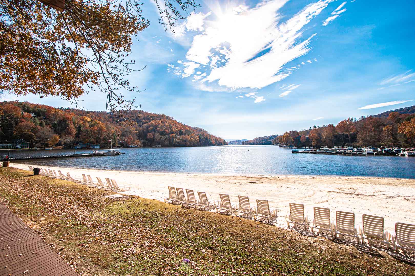 A relaxing lake view at VRI's Fox Run Resort in North Carolina.